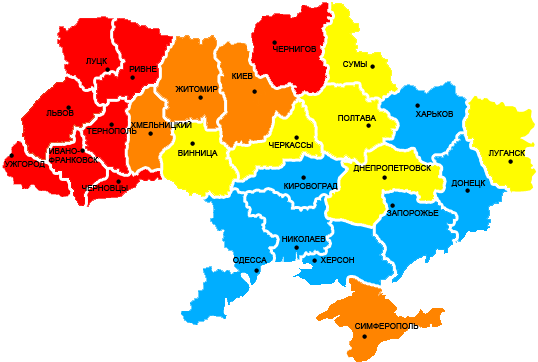 Карта Украины с уровнем йододефицита по регионам